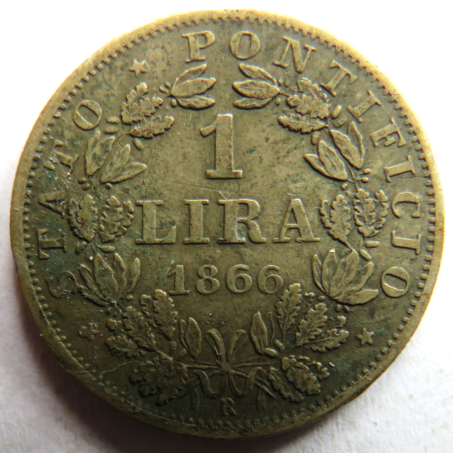 1866 Italian Papal States Silver 1 One Lira Coin