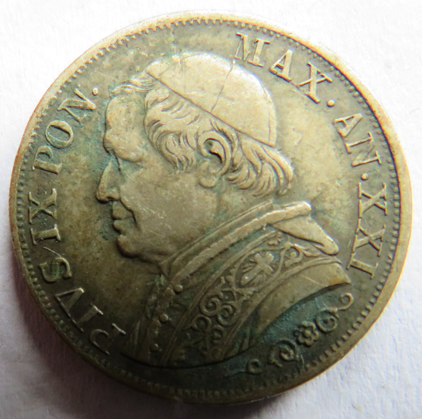 1866 Italian Papal States Silver 1 One Lira Coin