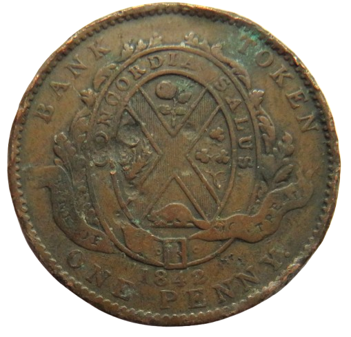 1842 Province Of Canada Bank Of Montreal One Penny Bank Token