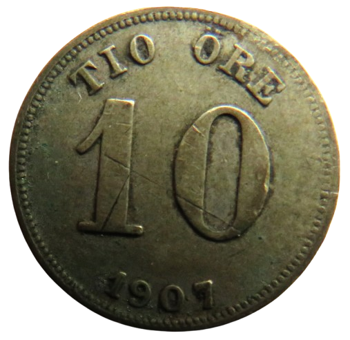 1907 Sweden Silver 10 Ore Coin