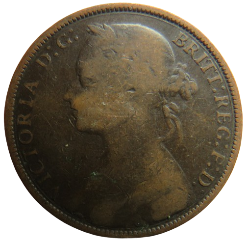 1881-H Queen Victoria Bun Head One Penny Coin - Great Britain