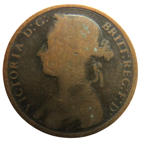 1881-H Queen Victoria Bun Head One Penny Coin - Great Britain