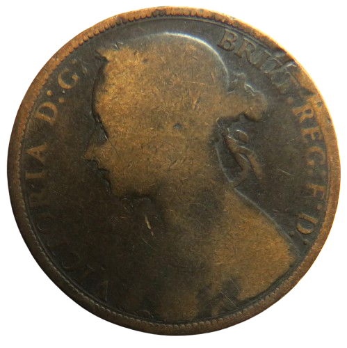 1881-H Queen Victoria Bun Head One Penny Coin - Great Britain