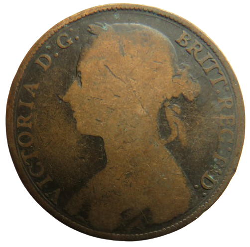 1882-H Queen Victoria Bun Head One Penny Coin - Great Britain