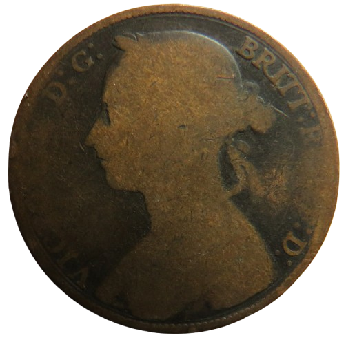 1882-H Queen Victoria Bun Head One Penny Coin - Great Britain