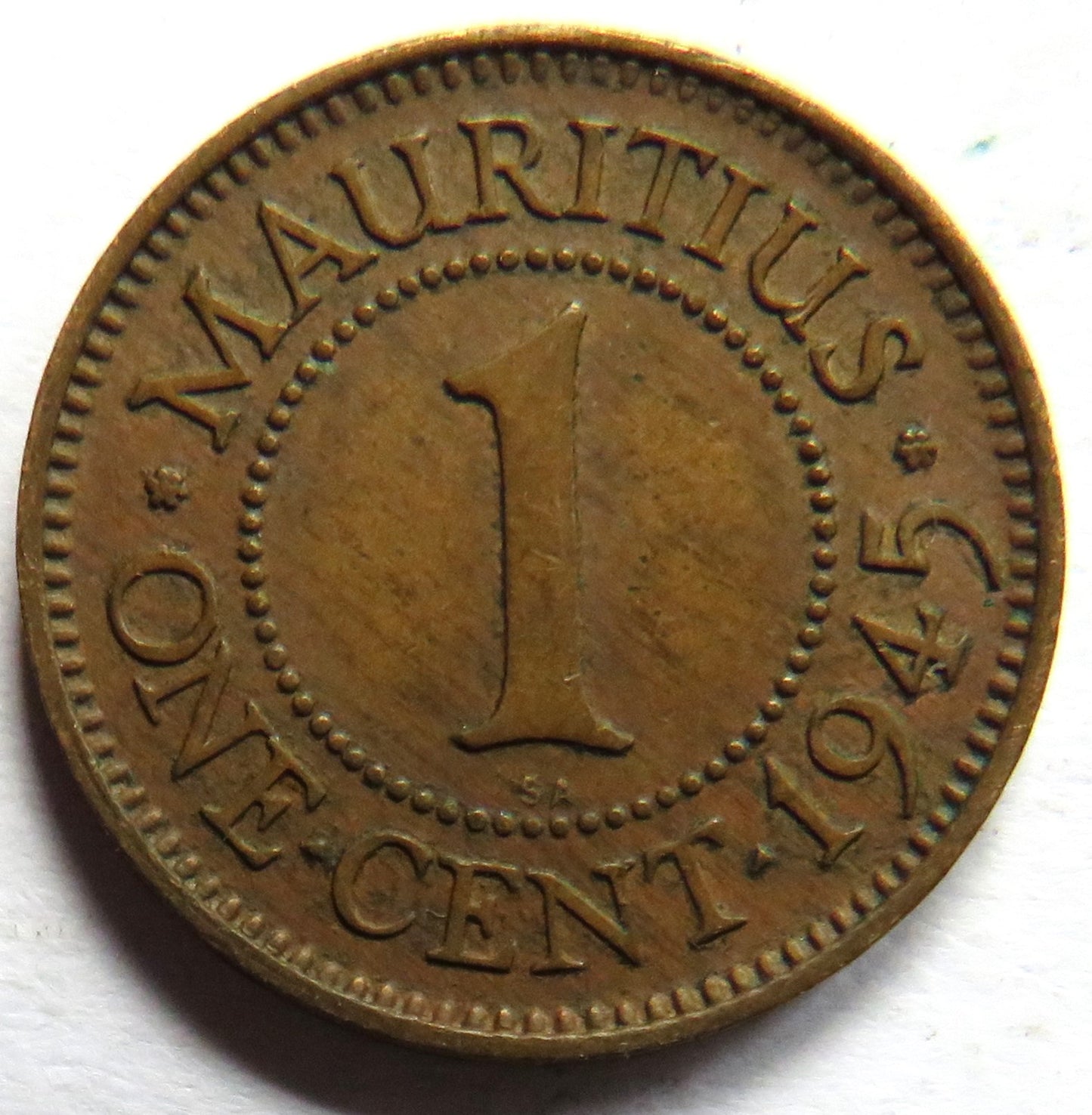 1945 King George VI Mauritius One Cent Coin