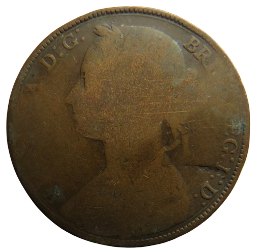 1885 Queen Victoria Bun Head One Penny Coin - Great Britain