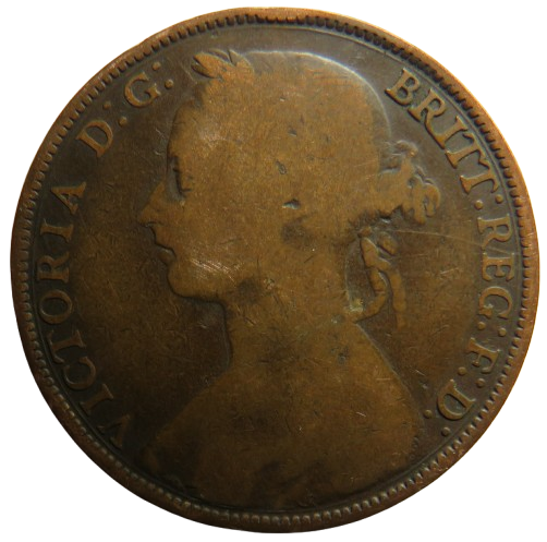 1885 Queen Victoria Bun Head One Penny Coin - Great Britain