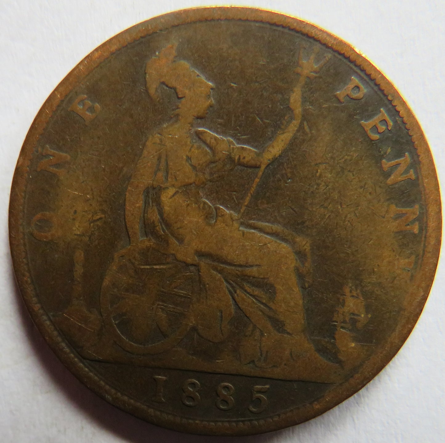 1885 Queen Victoria Bun Head One Penny Coin - Great Britain
