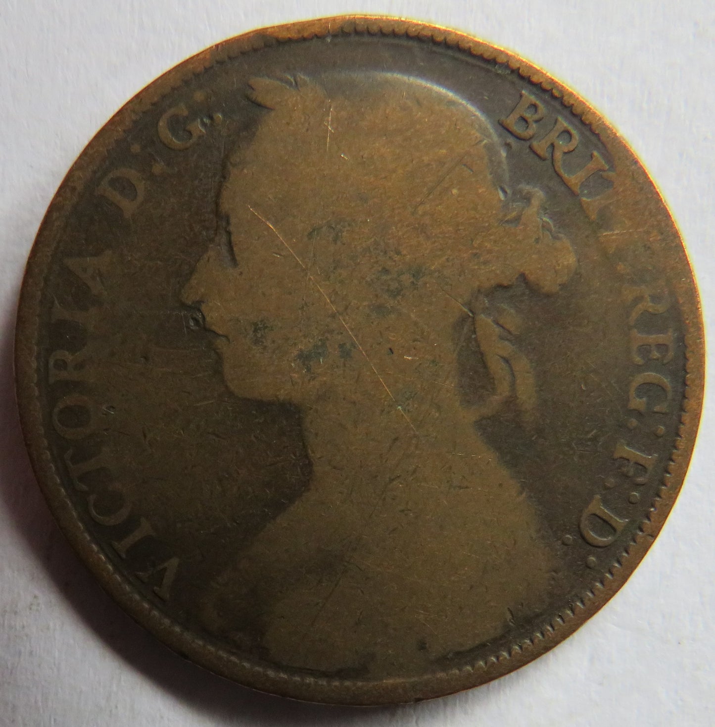 1885 Queen Victoria Bun Head One Penny Coin - Great Britain
