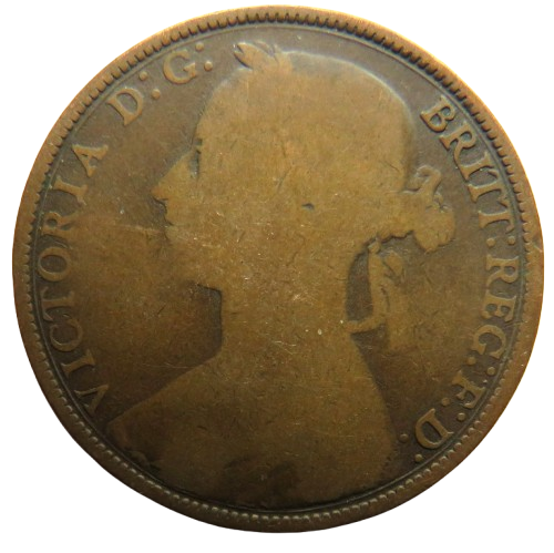 1887 Queen Victoria Bun Head One Penny Coin - Great Britain