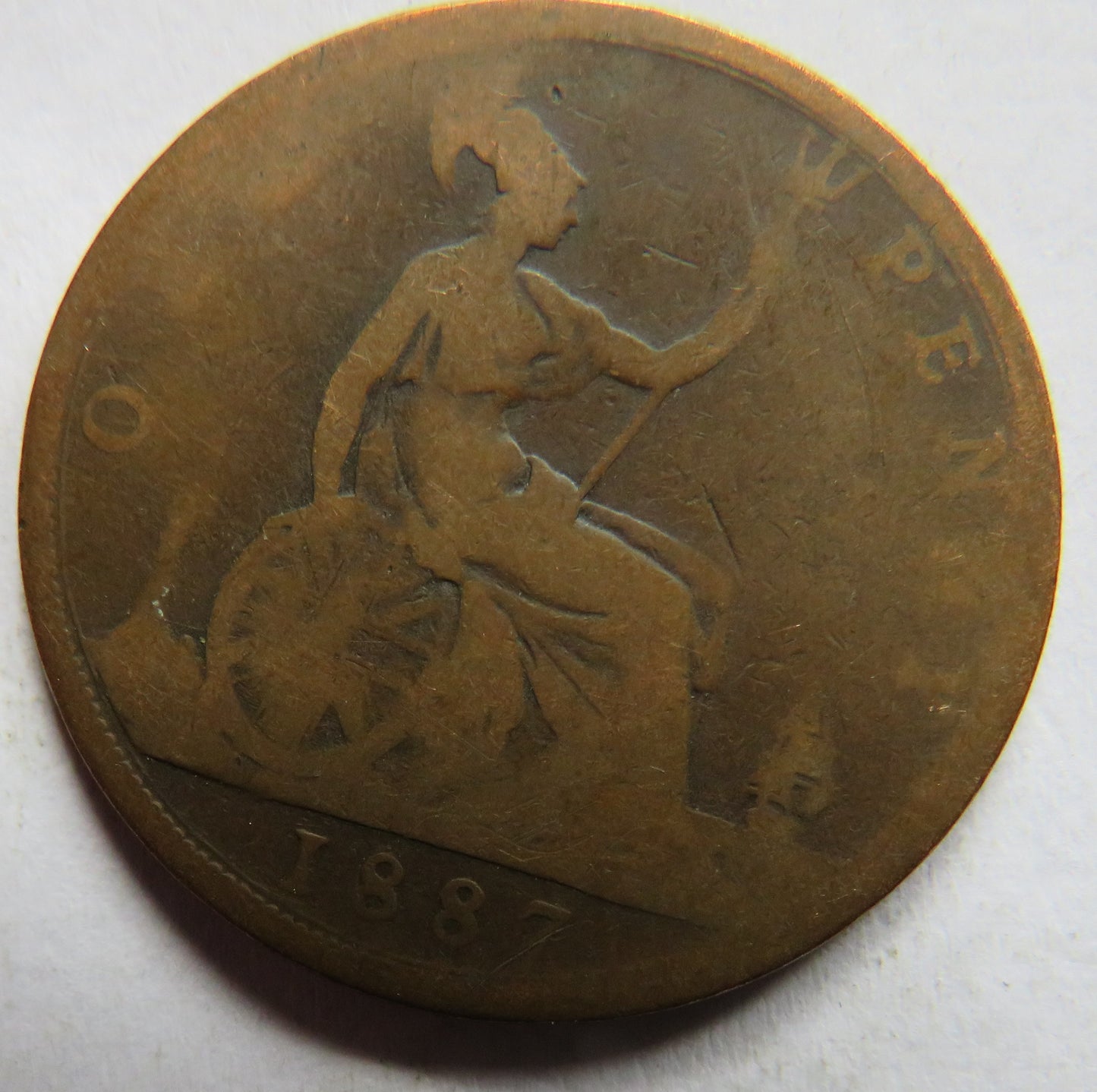 1887 Queen Victoria Bun Head One Penny Coin - Great Britain