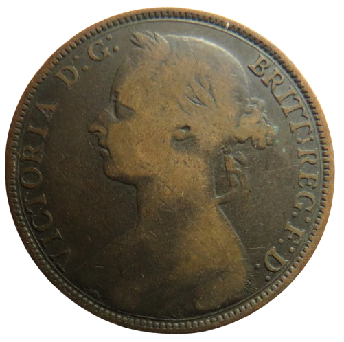 1889 Queen Victoria Bun Head One Penny Coin - Great Britain