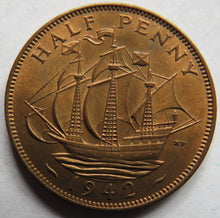 Load image into Gallery viewer, 1942 King George VI Halfpenny Coin In High Grade - Great Britain
