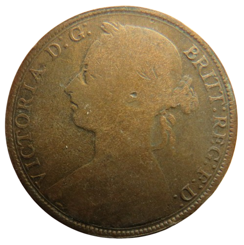 1889 Queen Victoria Bun Head One Penny Coin - Great Britain