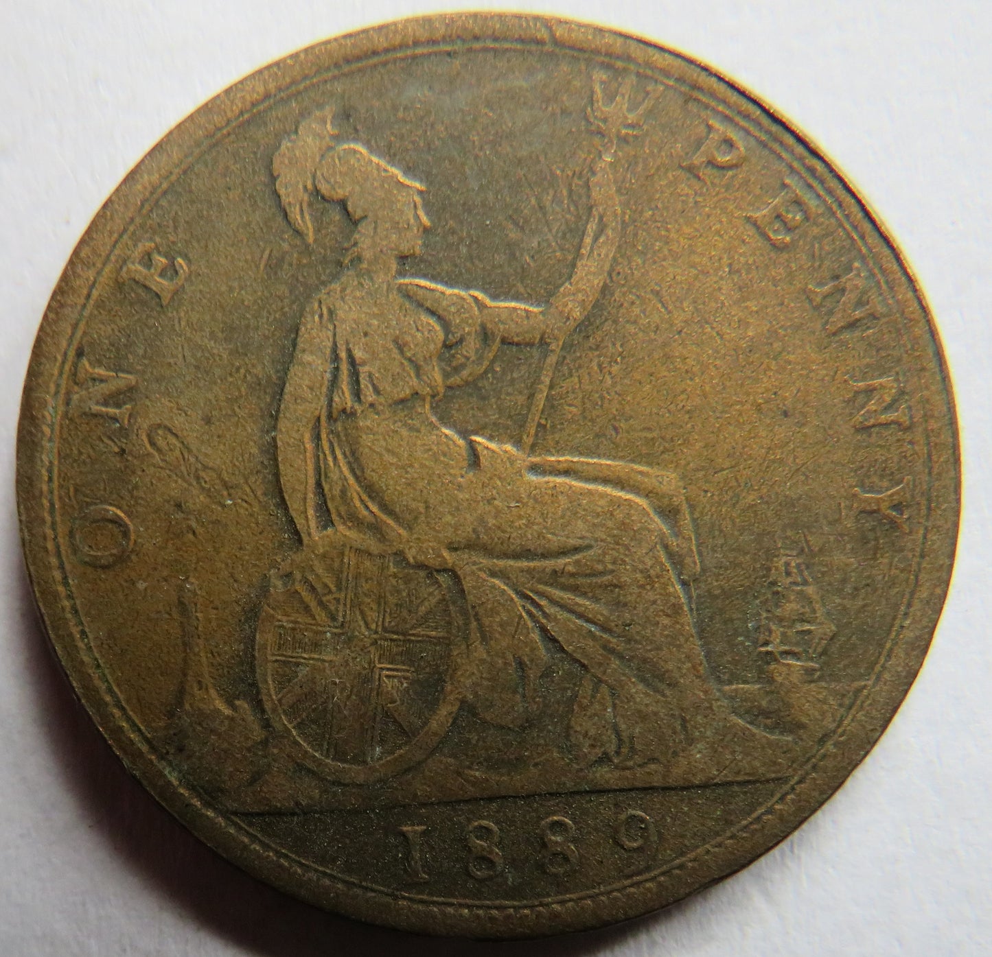 1889 Queen Victoria Bun Head One Penny Coin - Great Britain