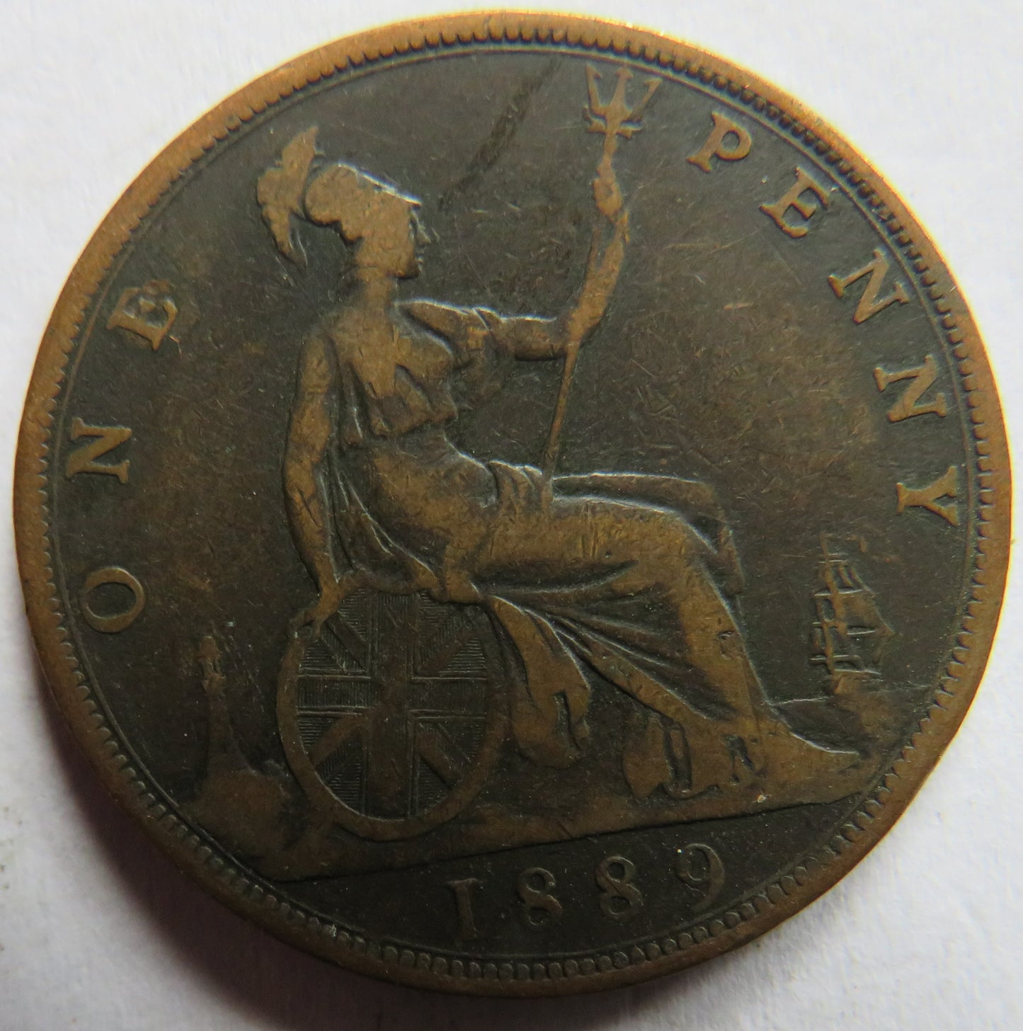 1889 Queen Victoria One Penny Coin - Great Britain