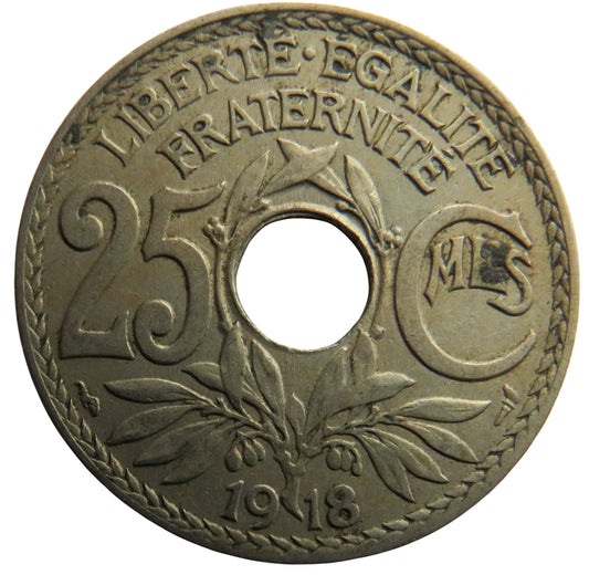 1918 France 25 Centimes Coin
