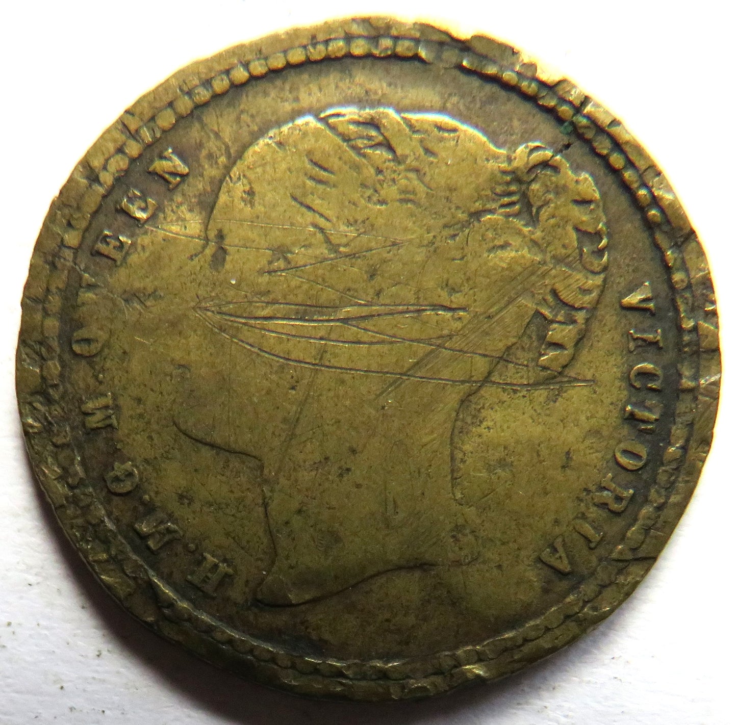 19thC Queen Victoria Gaming Counter / Token Stamped "W C U"