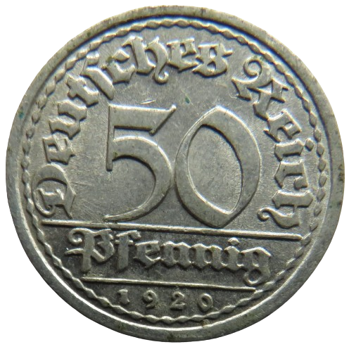 1920-J Germany Weimar Republic 50 Pfennig Coin