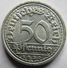 Load image into Gallery viewer, 1920-J Germany Weimar Republic 50 Pfennig Coin
