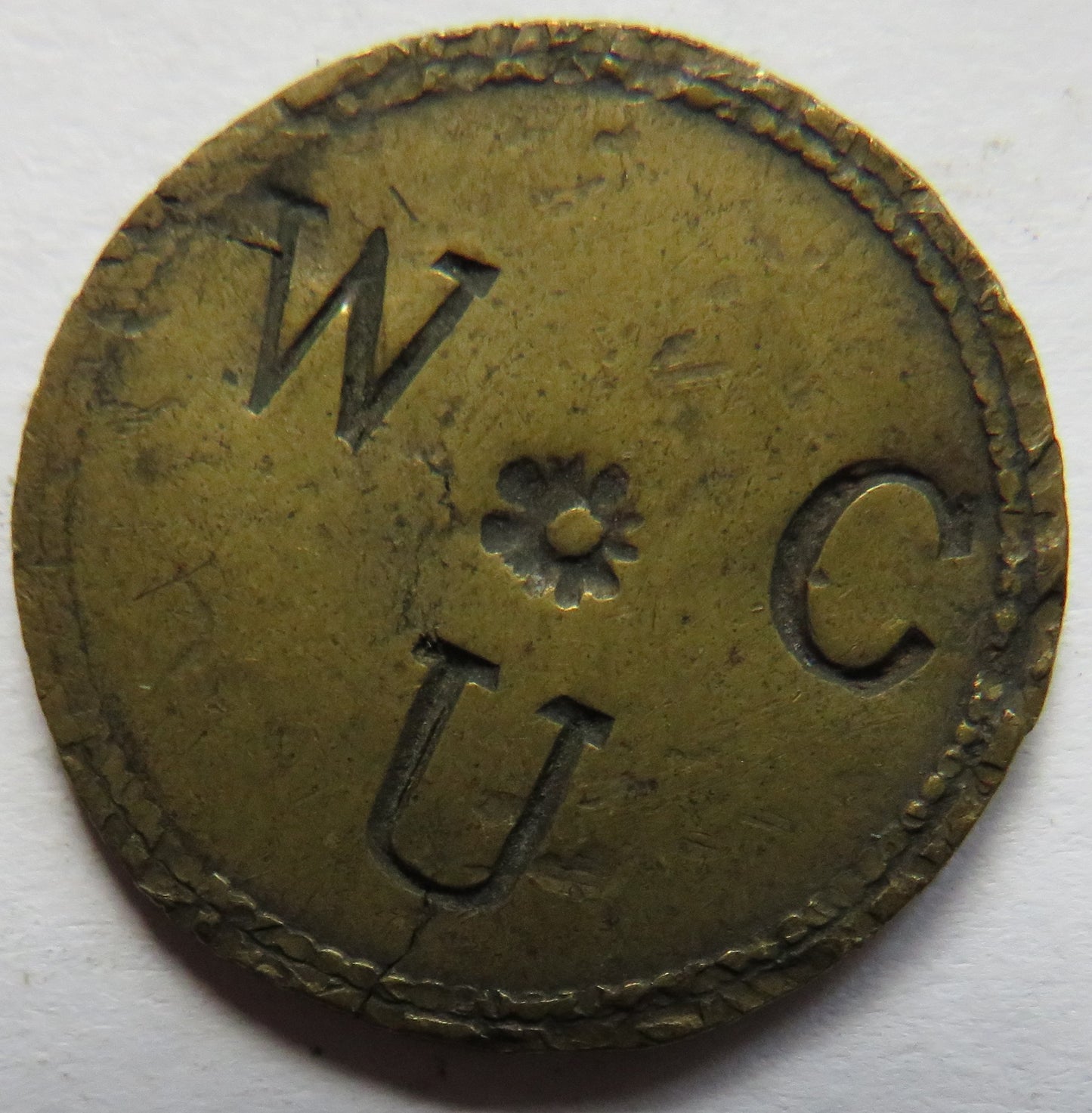 19thC Queen Victoria Gaming Counter / Token Stamped "W C U"