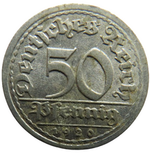 Load image into Gallery viewer, 1920-J Germany Weimar Republic 50 Pfennig Coin
