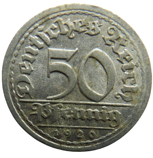 1920-J Germany Weimar Republic 50 Pfennig Coin