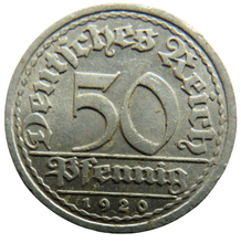 Load image into Gallery viewer, 1920-J Germany Weimar Republic 50 Pfennig Coin
