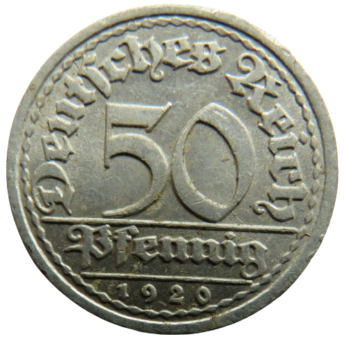 1920-J Germany Weimar Republic 50 Pfennig Coin