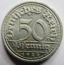 Load image into Gallery viewer, 1920-J Germany Weimar Republic 50 Pfennig Coin
