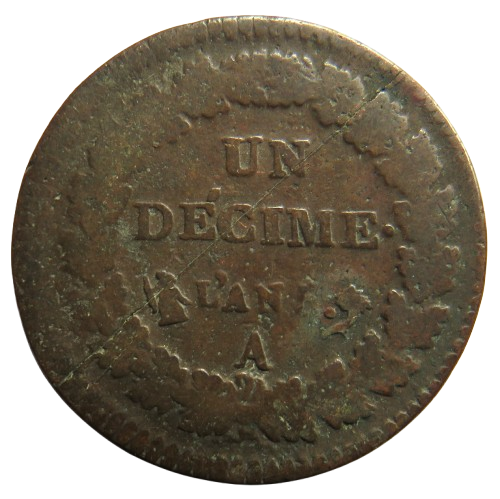 1796-A L'an 5 France One Decime Coin