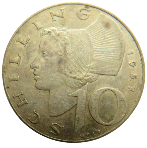 1957 Austria Silver 10 Schilling Coin