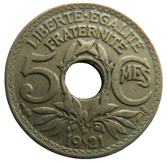 1921 France 5 Centimes Coin