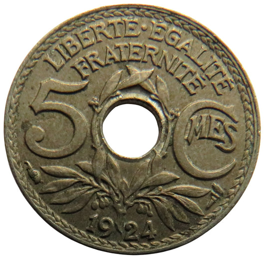 1924 France 5 Centimes Coin