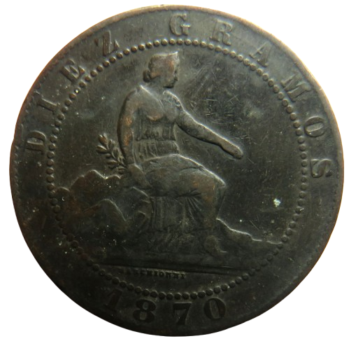 1870 Spain 10 Centimos Coin