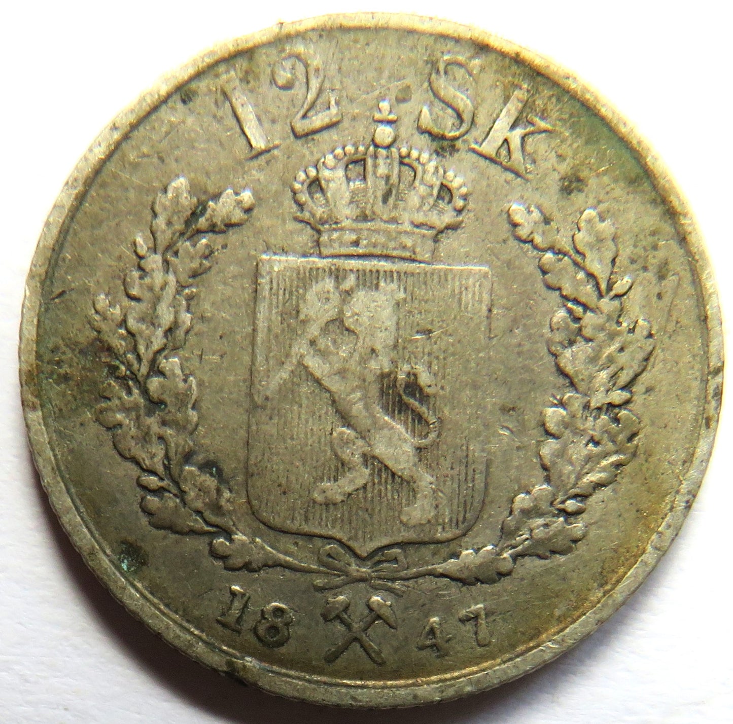 1847 Norway Silver 12 Skilling Coin