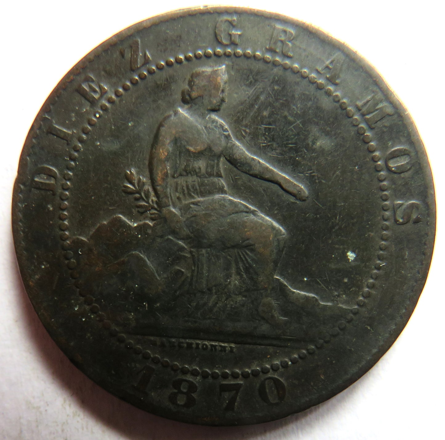 1870 Spain 10 Centimos Coin