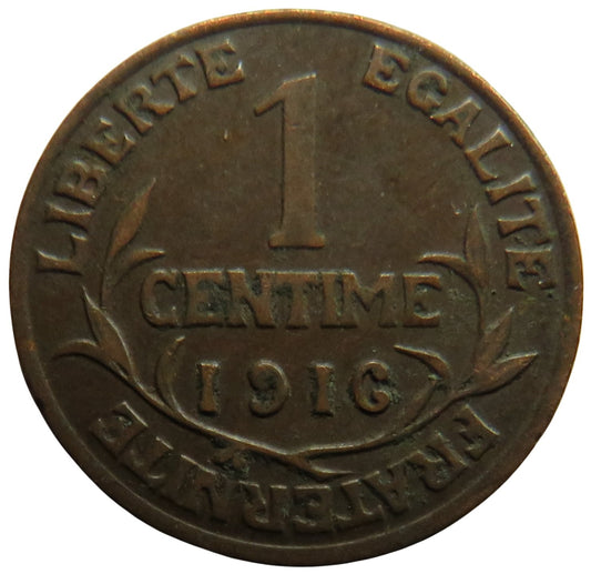 1916 France One Centime Coin