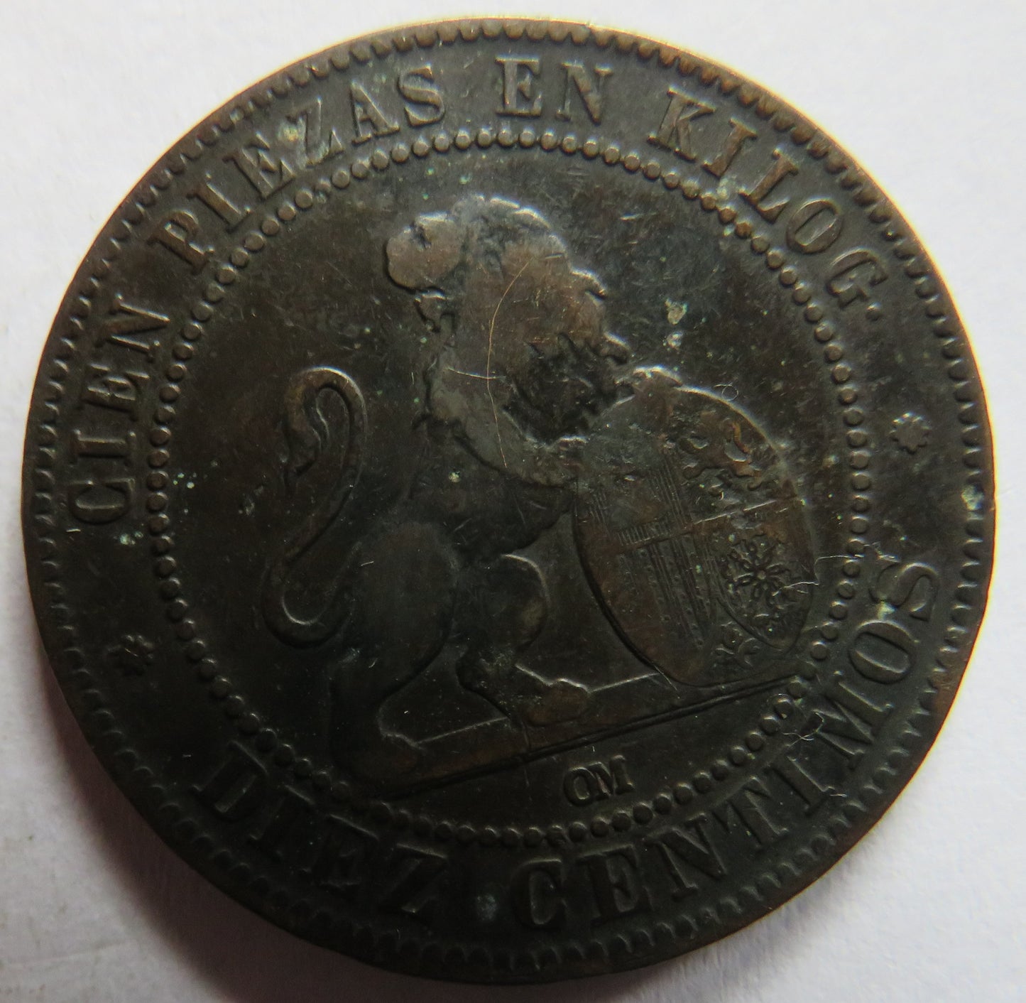 1870 Spain 10 Centimos Coin