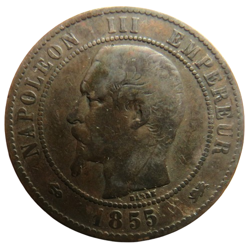 1855-D France Napoleon III 10 Centimes Coin