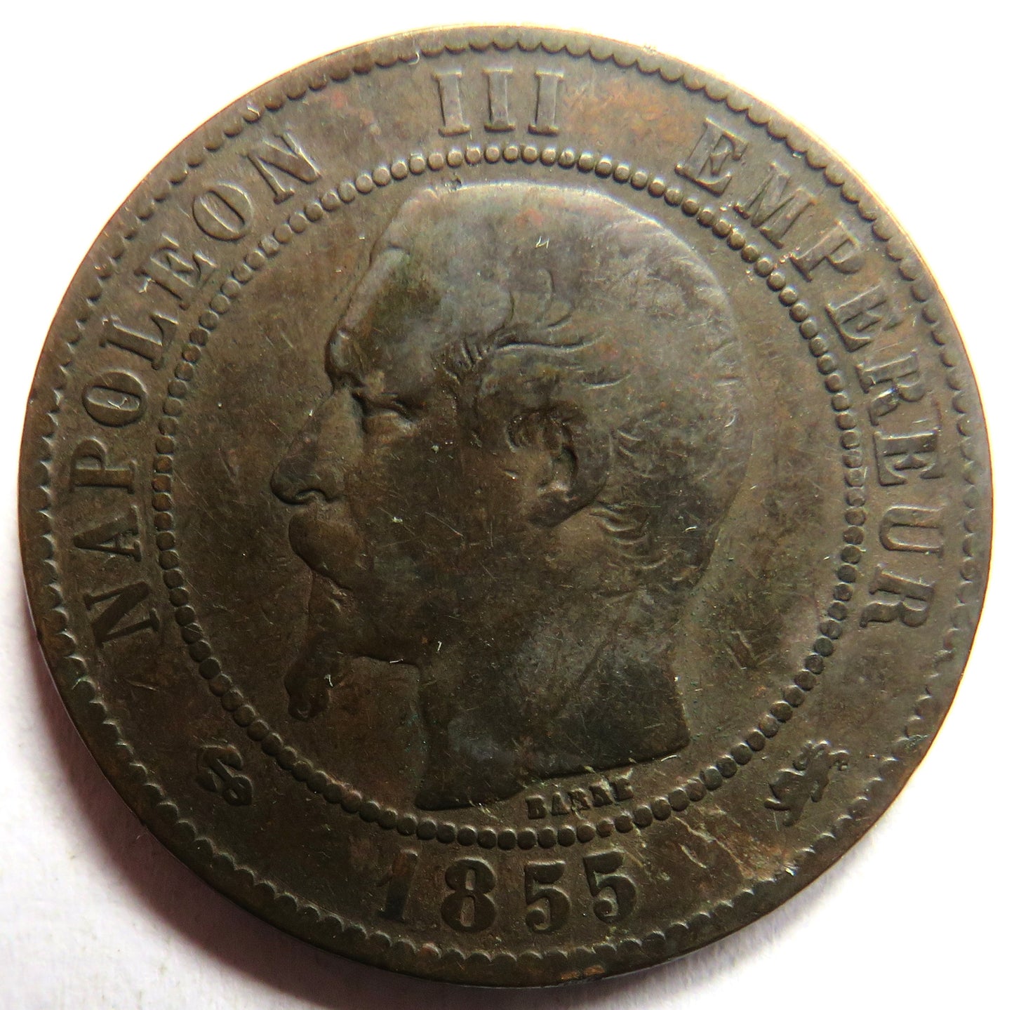 1855-D France Napoleon III 10 Centimes Coin