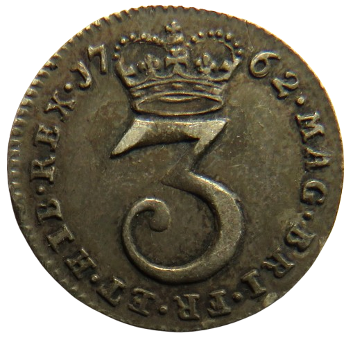 1762 King George III Silver Maundy Threepence Coin