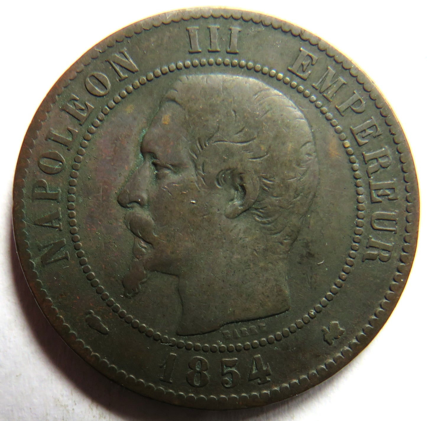 1854-K France Napoleon III 10 Centimes Coin