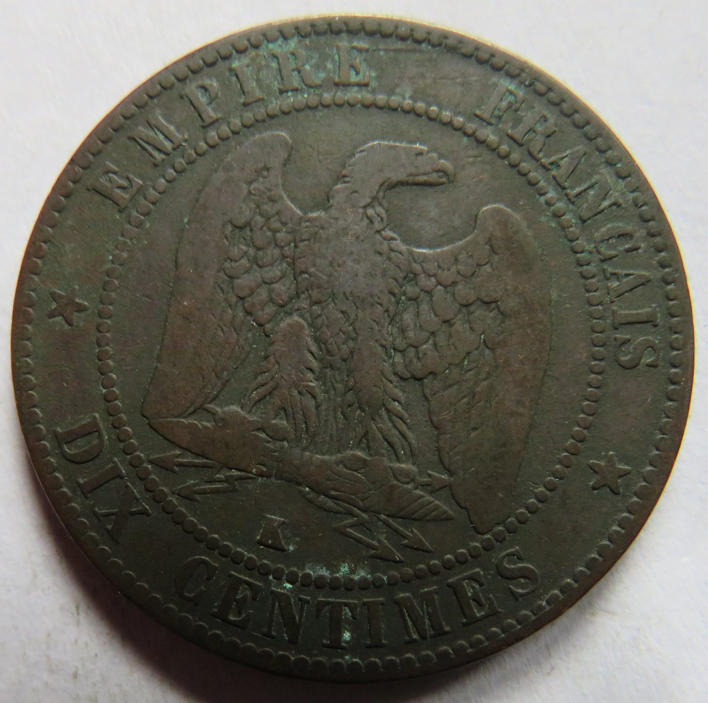 1854-K France Napoleon III 10 Centimes Coin