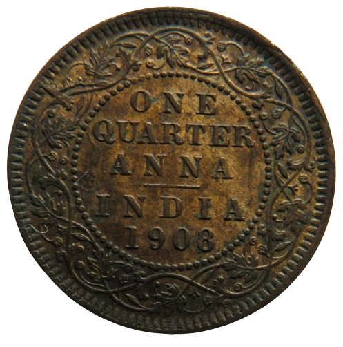 1908 King Edward VII India 1/4 Anna Coin In Better Grade