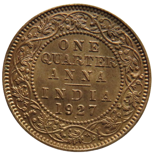 1927 King George V India 1/4 Anna Coin In High Grade