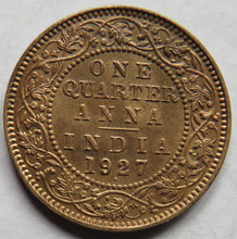 Load image into Gallery viewer, 1927 King George V India 1/4 Anna Coin In High Grade
