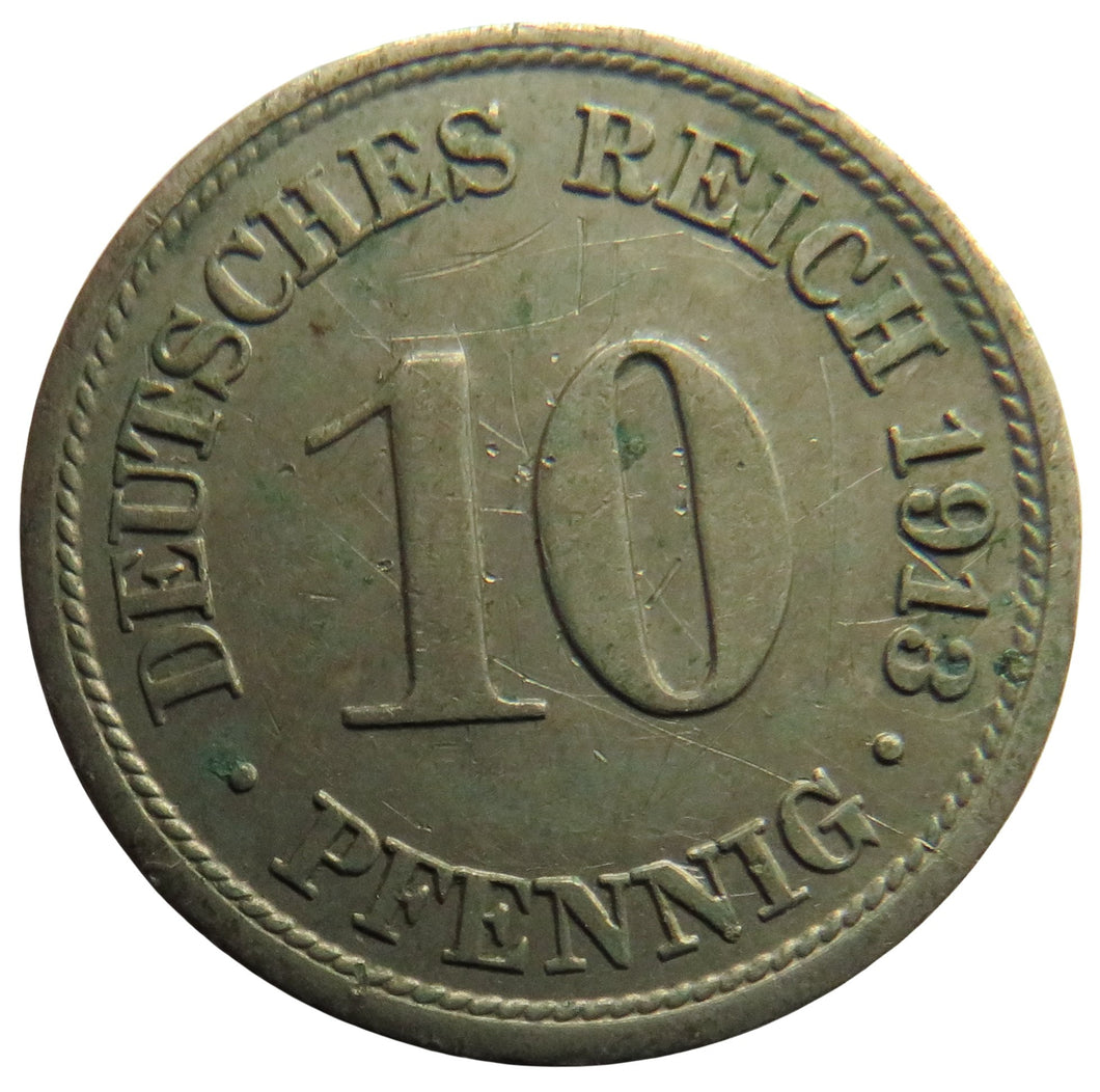 1913-F Germany 10 Pfennig Coin