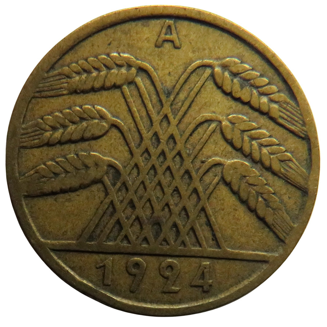 1924-A Germany - Weimar Republic 10 Reichspfennig Coin